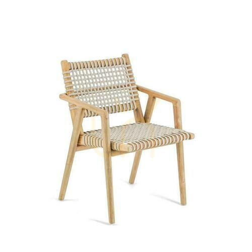 Check Dining Chair BAZAR BIZAR Reclaimed Teak Wood Natural Beige Handmade 80 cm