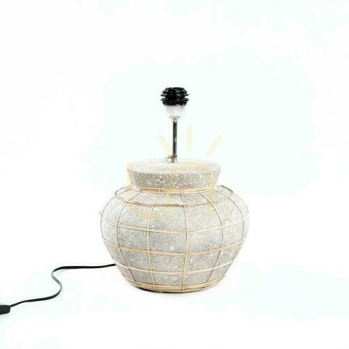 Check Bazar Bizar The Lipsi table lamp – concrete-grey terracotta, grass shade, 48 cm