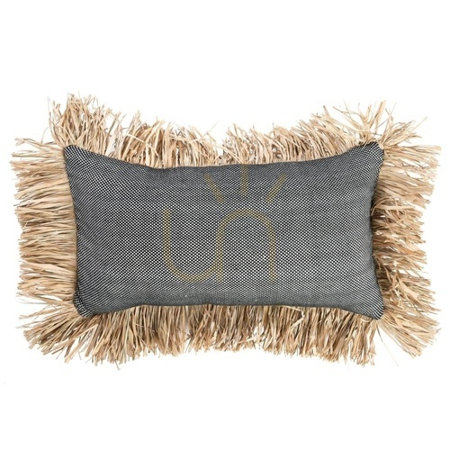 Check BAZAR BIZAR Cotton Raffia Cushion Cover Natural Black 30x50 cm