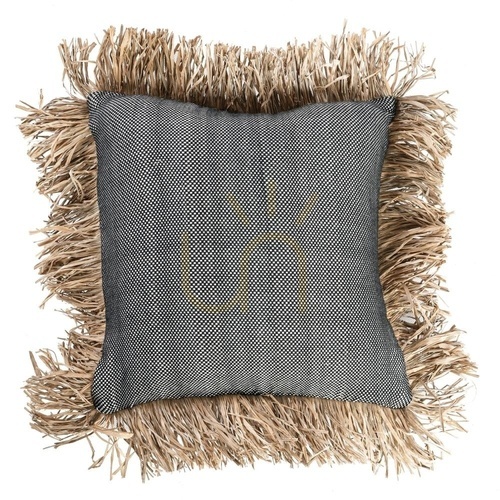 Check Cushion Cover BAZAR BIZAR Cotton Raffia Natural Black Beige 40x40 cm