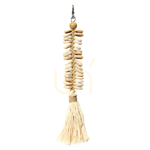 Check Macrame Fishbone Keychain BAZAR BIZAR Cream Cotton Shell 25 cm