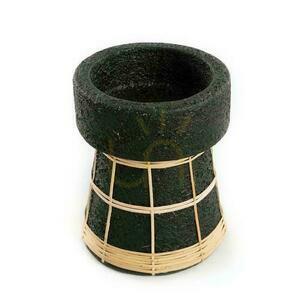BAZAR BIZAR Serene M candle holder – black terracotta and natural rattan, 16 cm small 0