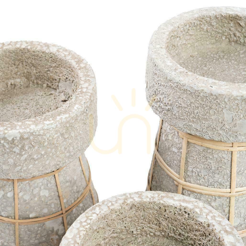 View BAZAR BIZAR Serene Candle Holder Concrete Natural Terracotta Rattan 20 cm BAZAR BIZAR Serene Candle Holder Concrete Natural Terracotta Rattan 20 cm