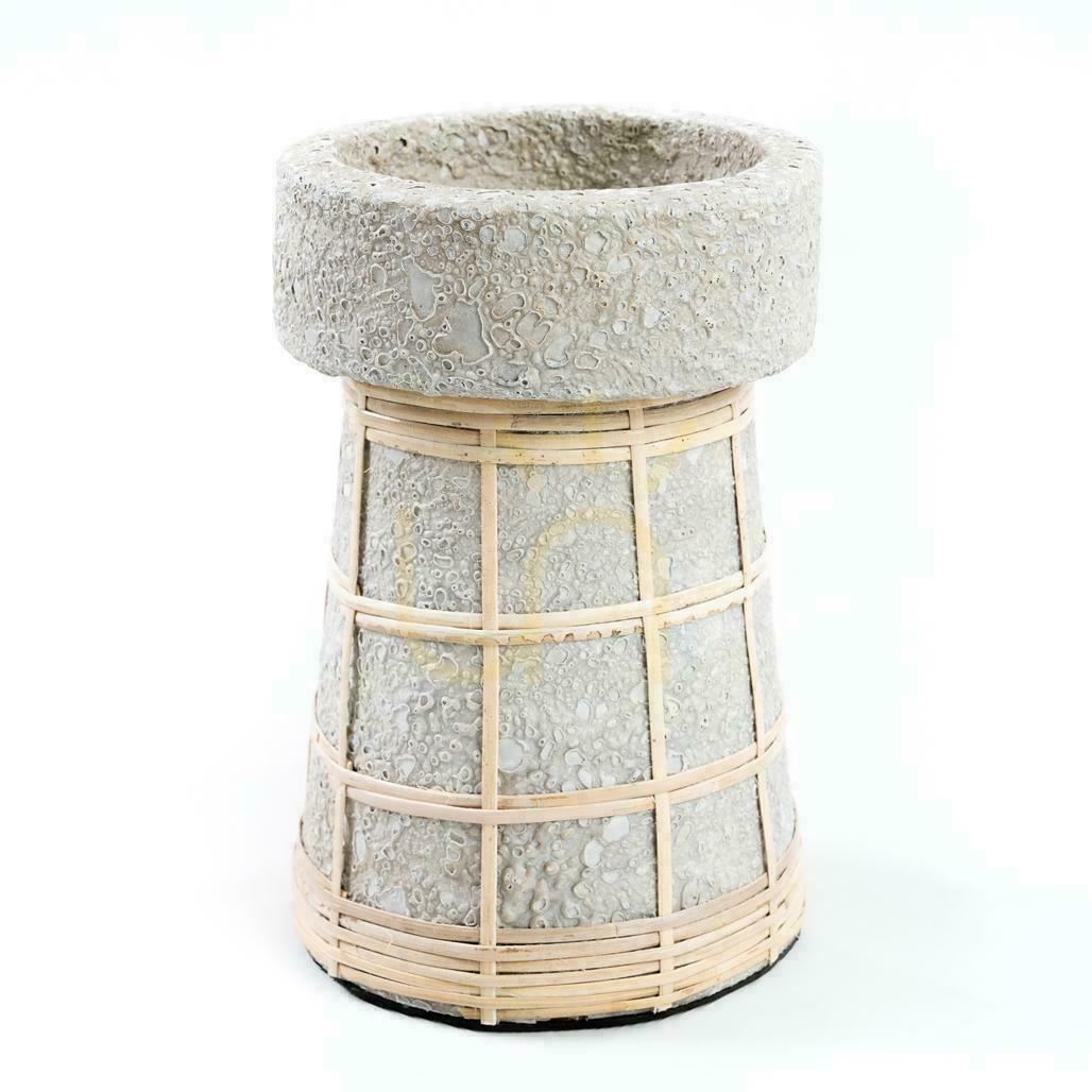 BAZAR BIZAR Serene Candle Holder Concrete Natural Terracotta Rattan 20 cm