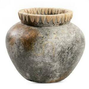 Vase BAZAR BIZAR Terracotta Collection Antique Grey Terracotta Raffia M small 0