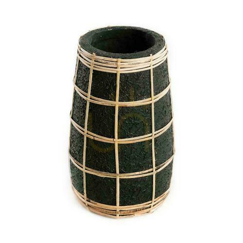 Check Vase BAZAR BIZAR Terracotta Collection Black Natural S Terracotta Rattan