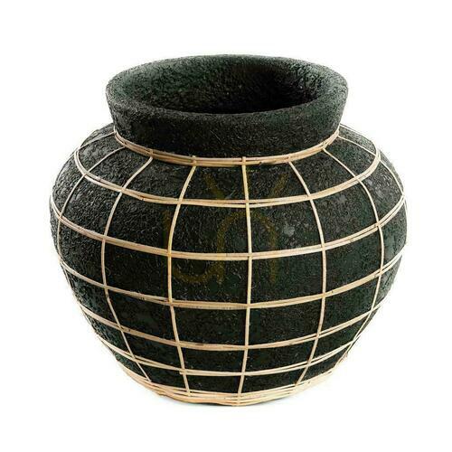 Check Terracotta Vase BAZAR BIZAR Black Natural L Rattan 33 cm