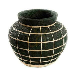 Terracotta Vase BAZAR BIZAR Black Natural L Rattan 33 cm small 0