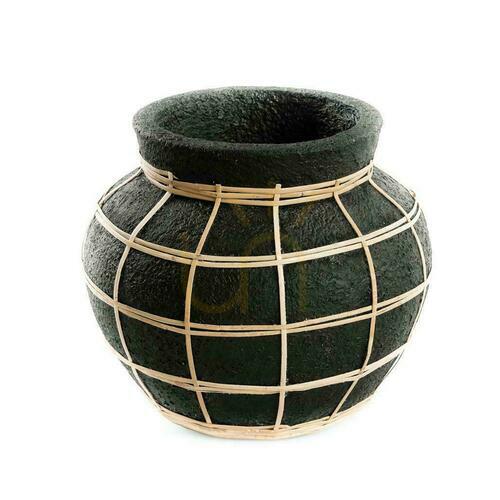Check Vase BAZAR BIZAR Terracotta Collection Black Natural S Terracotta Rattan