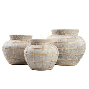 Vase BAZAR BIZAR Belly Terracotta Collection Concrete Natural L Rattan 33 cm small 5