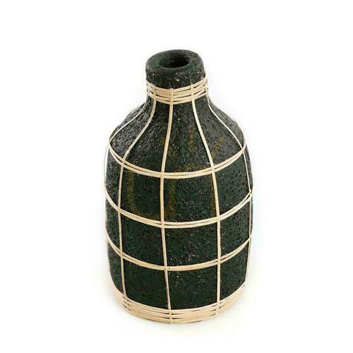 Check Vase BAZAR BIZAR Terracotta Rattan Black Natural L 24 cm