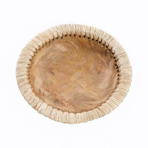 Check Teak Wood Leather Bowl BAZAR BIZAR Natural S