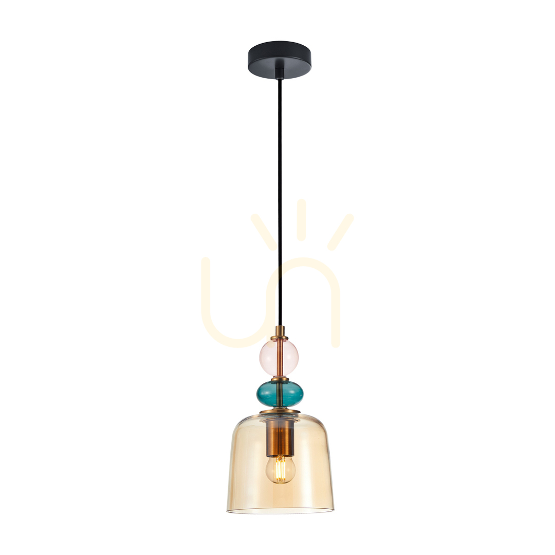 Italux Namos Amber Brass Glass Pendant Lamp E27 PND-27092A-MC-BRO
