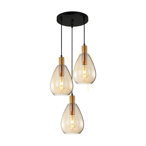 Check Italux Amber Brass 3-Light E27 Pendant Lamp PND-27812-3A-BRO-AMB