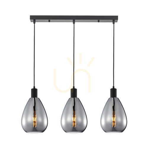 Check Italux 3-Light Pendant Lamp Smoky Glass Black E27 PND-27812-3-BK-SG