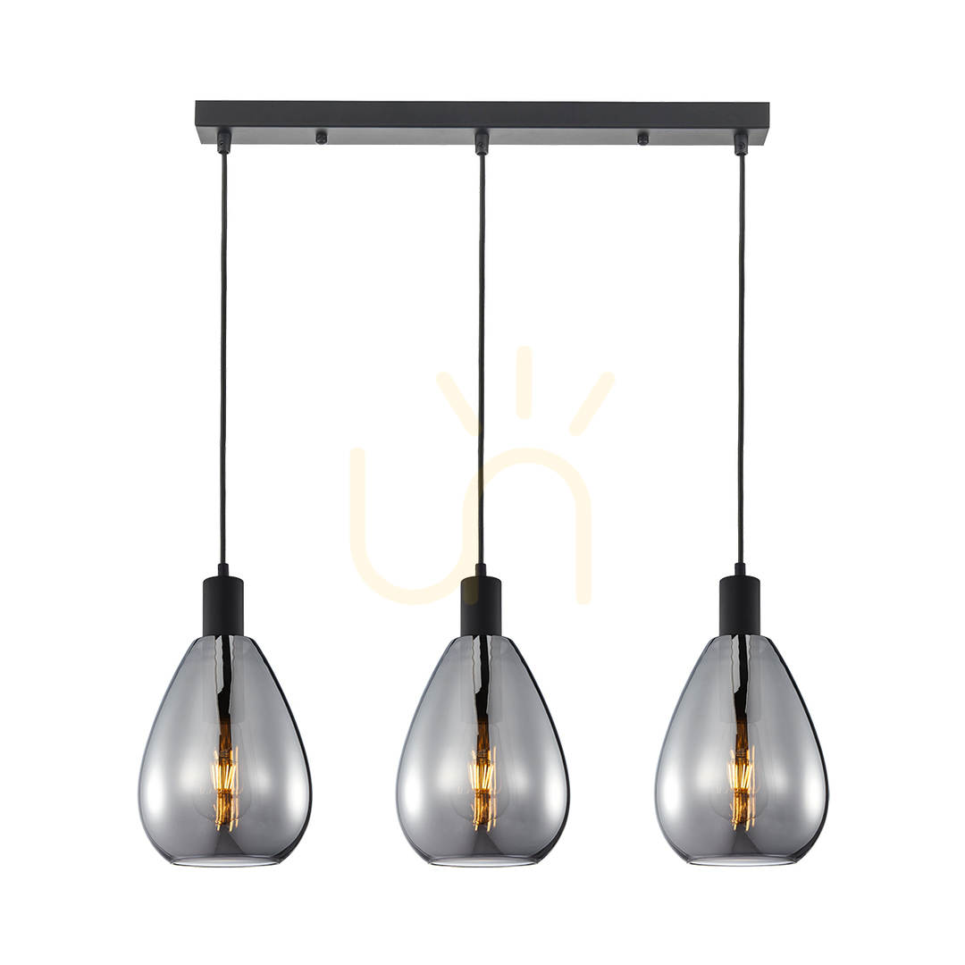 Italux 3-Light Pendant Lamp Smoky Glass Black E27 PND-27812-3-BK-SG