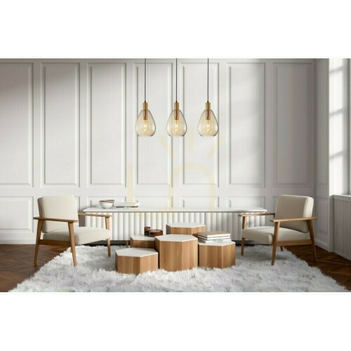 Check Zulo 3xE27 bar pendant light, brass finish and amber glass Italux PND-27812-3-BRO-AMB