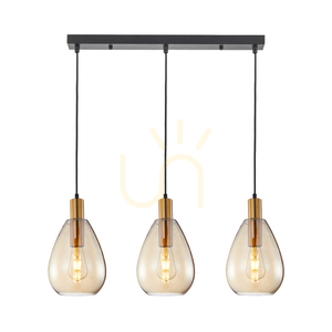 Zulo 3xE27 bar pendant light, brass finish and amber glass Italux PND-27812-3-BRO-AMB small 0