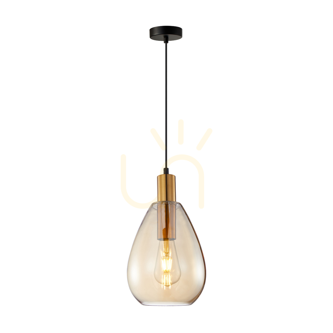 Pendant Light Italux Brass Amber Glass E27 PND-27812-BRO-AMB