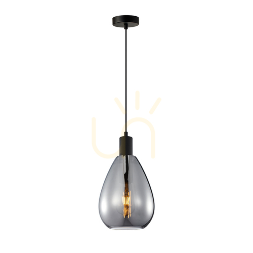 Check Italux Smoky Black Glass Metal Pendant Light E27 18 cm PND-27812-BK-SG