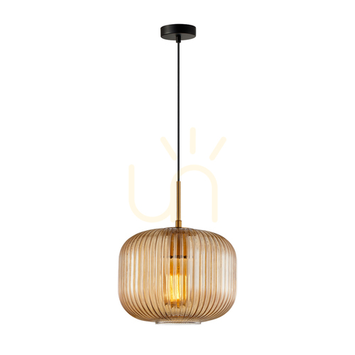 Check Italux Amber Glass Metal Pendant Light E27 25.5 cm PND-26476-1-BRO-AMB