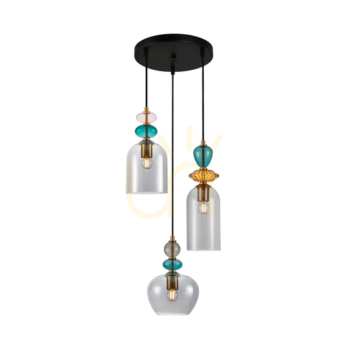 Check Italux Busco 3 Light Pendant Lamp Gold Glass E27 PND-30263-3A-BRO-SG