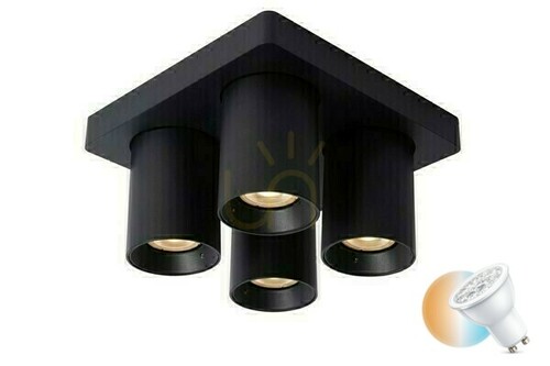 Check Lucide NIGEL Black LED Downlight 4x GU10 CCT 20 cm 09929/20/30