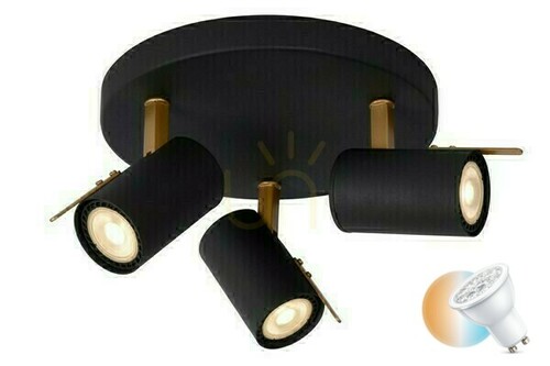 Check Lucide Grony 3-Licht Spot Schwarz Gold LED GU10 CCT 23 cm