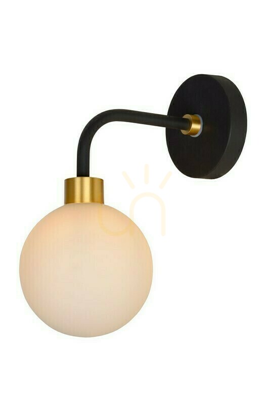 Lucide Berend Bathroom Wall Lamp Black Gold Glass Retro IP44 30265/01/30