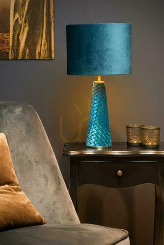 Check Lucide EXTRAVAGANZA VELVET turquoise table lamp with gold accents E27 47 cm 10501/81/37