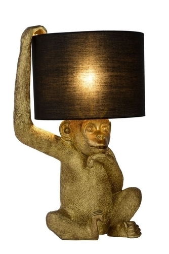 Check Lucide EXTRAVAGANZA CHIMP 10502/81/30 Table Lamp E14 Gold Monkey, Black Shade, 45 cm