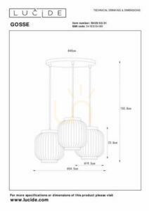 Lucide GOSSE Pendant Light White Gold Porcelain 3-Light Japandi 13435/03/31 small 5
