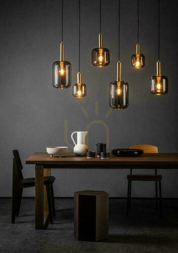 Check Lucide JOANET 45494/06/65 smoke glass and matt gold pendant light, 6×E27, 132 cm