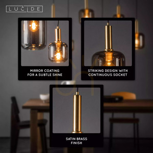 Lucide JOANET 45494/06/65 smoke glass and matt gold pendant light, 6×E27, 132 cm small 6