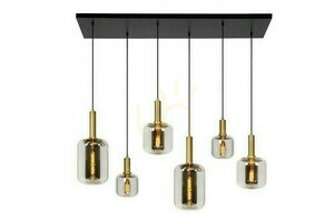 Lucide JOANET 45494/06/65 smoke glass and matt gold pendant light, 6×E27, 132 cm small 0