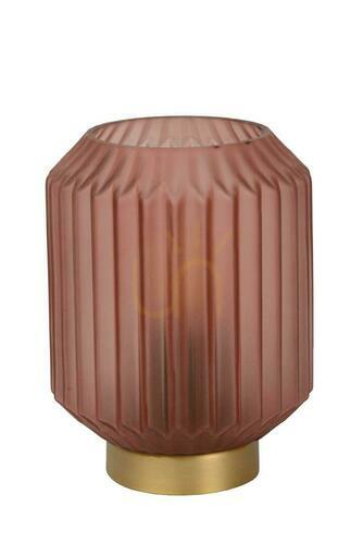 Check Lucide SUENO table lamp pink glass gold base Ø 13 cm E14 45595/01/66
