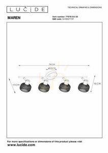 Lucide MAREN 77978/04/30 ceiling spotlight 4xE14, 76 cm bar, 10 cm mesh shades, matt black small 6