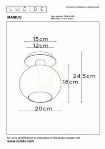 Lucide Marius plafond zwart met glas 20 cm 74114/01/30 small 3