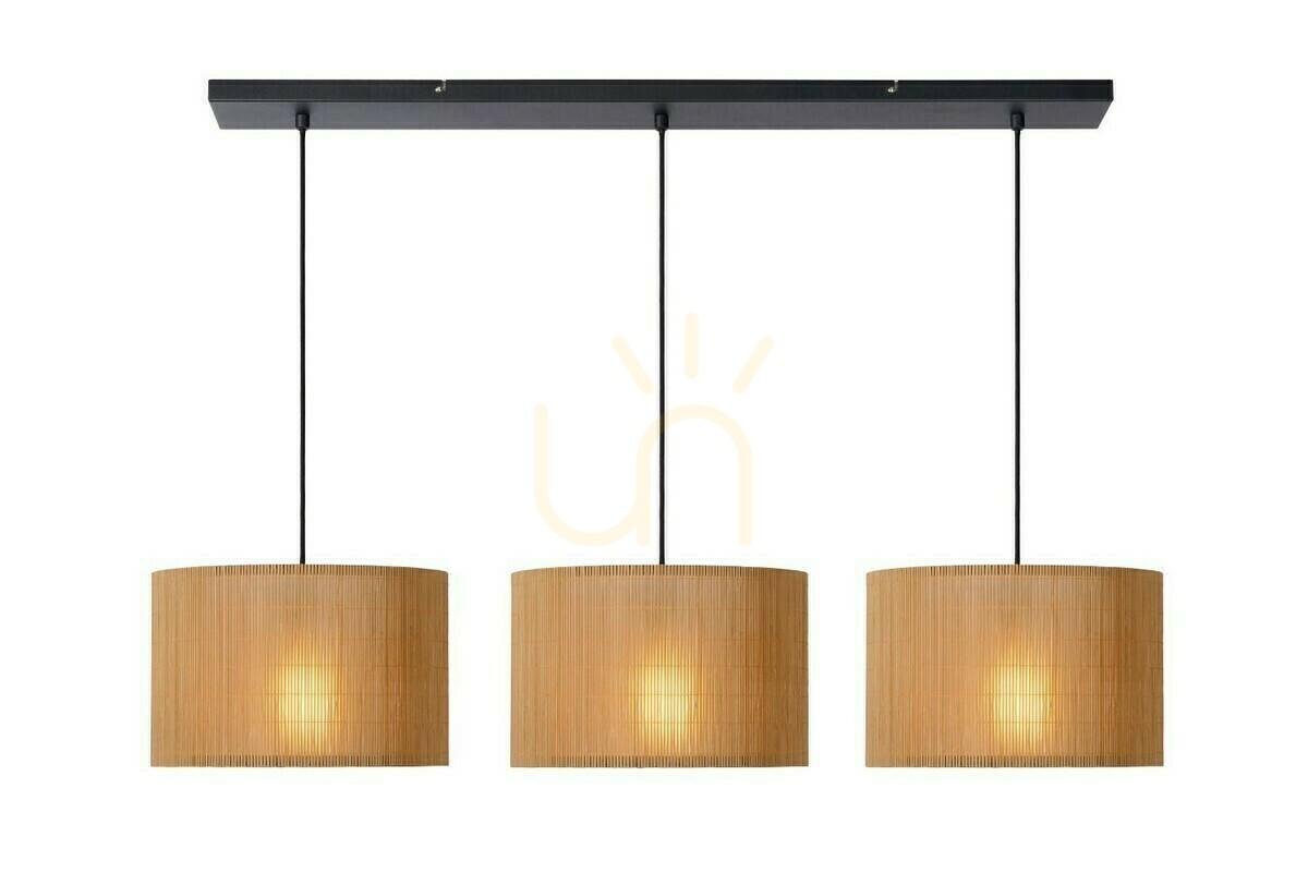 Pendelleuchte Lucide MAGIUS 3-flammig Holz Rattan schwarz Japandi 03429/03/30