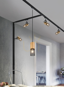 Trio DUOLINE 73430132 track pendant light, matt black and wood, 1×E27 small 7