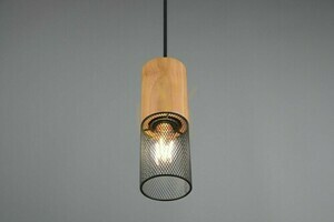 Trio DUOLINE 73430132 track pendant light, matt black and wood, 1×E27 small 2