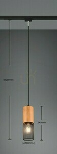 Trio DUOLINE 73430132 track pendant light, matt black and wood, 1×E27 small 3
