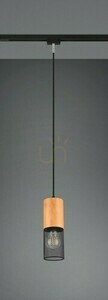 Trio DUOLINE 73430132 track pendant light, matt black and wood, 1×E27 small 4