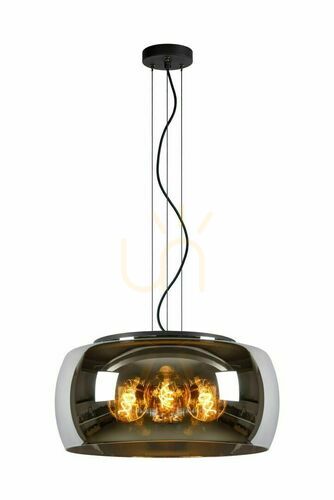Check Lucide Olivia Pendant Light 3-Light Gray Glass Metal E27 50 cm 45401/50/65
