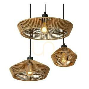 Lucide YUNKAI woven-paper pendant light, natural and black, 3×E27, 60 cm 10413/03/72 small 4