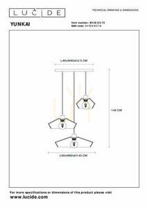 Lucide YUNKAI woven-paper pendant light, natural and black, 3×E27, 60 cm 10413/03/72 small 8