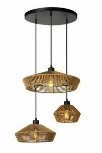 Lucide YUNKAI woven-paper pendant light, natural and black, 3×E27, 60 cm 10413/03/72 small 0