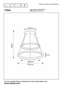 Lucide VIDAL Gold LED Pendant Light 92W 78 cm 46403/92/02 small 5