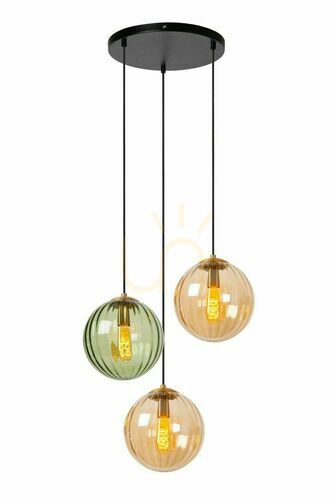 Check Lucide Monsaraz Green Glass Retro 3-Light Pendant Lamp 45493/03/33
