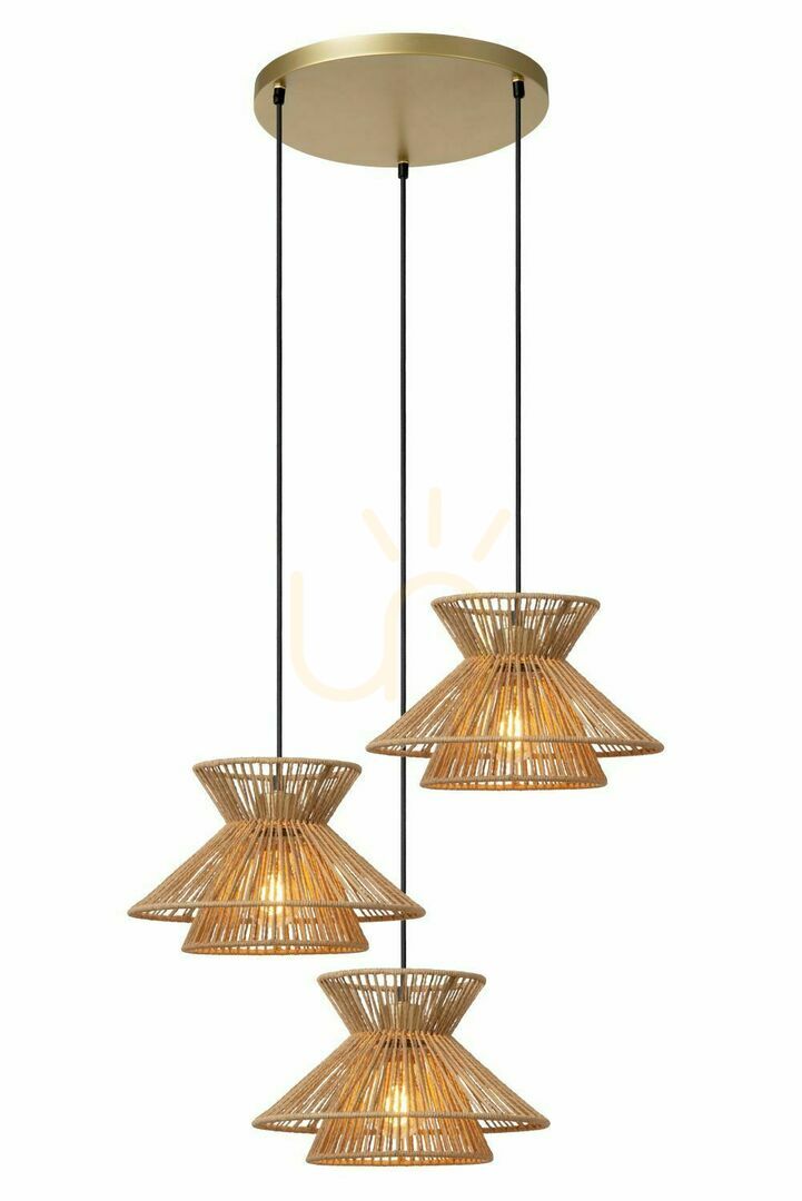 Pendelleuchte Lucide TASMAN 3-flammig Holz Gold Japandi 10420/03/72